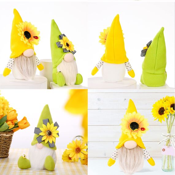 ENLACE Frühling Sonnenblume Biene Wichtel, Handgefertigte Gefüllte Gesichtslose Puppe Zwerg Dekorationen Frühlingsdeko, Sonnenblume Deko für Home Farmhouse Kitchen Decor, 2 Stück