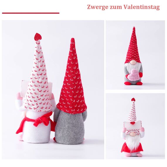 ENLACE 2 Stück Valentinstag Deko Wichtel, Handgemachte Valentines Zwerge Plüsch Dekorationen, Mini Valentinstag Gesichtslose Puppe für Valentinstag Mädchen, Freundin, Frau, Rosa