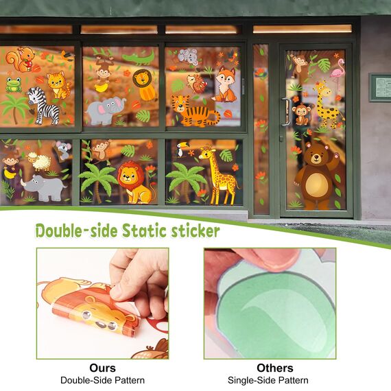 Moxled 9 Blatt Fensterbilder Kinderzimmer Selbstklebend - Waldtiere Wandtattoo Fenstersticker Wiederverwendbare Fensteraufkleber für Schlafzimmer Kinderzimmer Deko