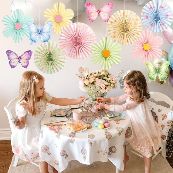 SUNBEAUTY 12 Stück Papier Fächer Dekoration Hanging Girlande Schmetterling Blumen Papierfächer Gartenparty deko Set für Hochzeit Geburtstag Tea Party Tischdeko Classroom Baby Shower Fasching Deko