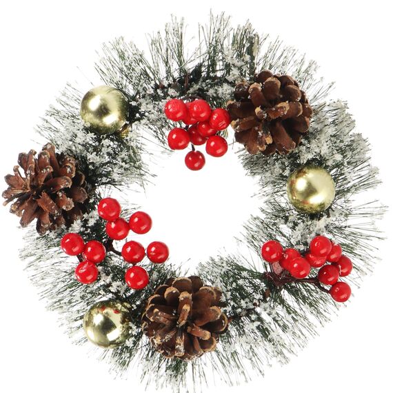 COM-FOUR® 2X Tischkranz Weihnachten - Adventskranz mit Pinienzapfen, Beeren und Kunstschnee - Dekokranz - Weihnachtsdeko - Weihnachtskranz