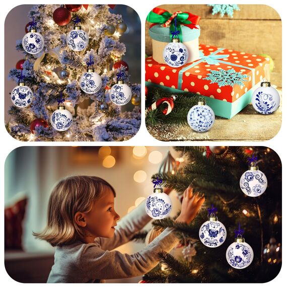 Funtery Porzellan-Ornamente, Chinoiserie Kürbis-Deko, Anhänger für Weihnachten und Herbst, Keramik-Weihnachtsbaum-Ornamente, 9-teiliges Set, Blau/Weiß (Eleganter Stil)