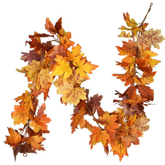 Artiflr Herbstgirlande, Ahornblatt, 1,5 m / Strang, hängende Rebe, künstliches Herbstlaub, Girlande, Erntedankfest, Dekoration für Zuhause, Hochzeit, Kamin, Party, Weihnachten, 2 Stück