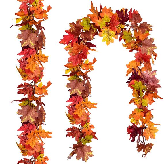 Artiflr 2 Stück Herbst-Ahorn-Girlande, 15 m/Strang, hängende Rebe, Ahornblatt-Girlande, künstliche Herbstlaub-Girlande, Thanksgiving-Dekoration für Zuhause, Hochzeit, Kamin, Party, Weihnachten