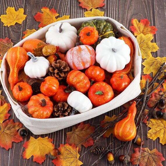 Benjia Kürbis Herbst Deko Dekoration Innen, Weiß und Gold Kürbisse Zierkürbisse Herbstdeko Herbstdekorationen Halloween 102 Stück