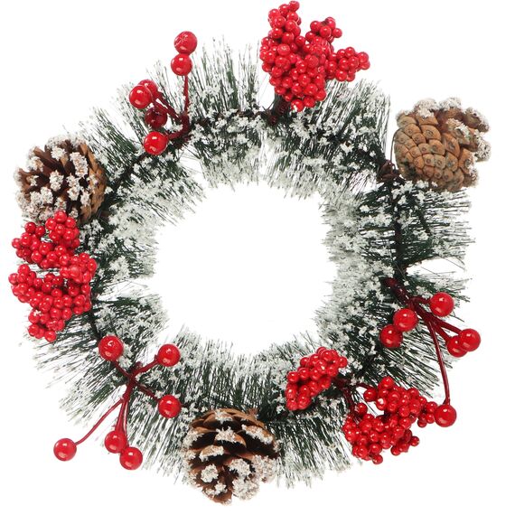 COM-FOUR® 2X Tischkranz Weihnachten - Adventskranz mit Pinienzapfen, Beeren und Kunstschnee - Dekokranz - Weihnachtsdeko - Weihnachtskranz