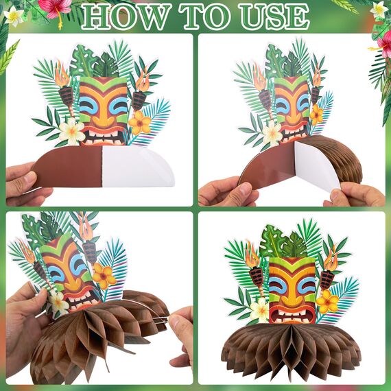 SUNBEAUTY 10 Stück Hawaii Party Deko Set Aloha-Thema Deko Tiki-Party Deko mit Tiki-Banner, Hängende Girlande Papierfächer Waben-Tischdeko für Sommer-Party, Luau Party, Geburtstag & Strand-Motto-Party