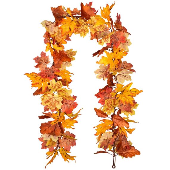 Artiflr Herbstgirlande, Ahornblatt, 2 Stück, 1,5 m / Stück, hängende Rebe, künstliches Herbstlaub, Girlande, Erntedankfest, Dekoration für Zuhause, Hochzeit, Kamin, Party, Weihnachten