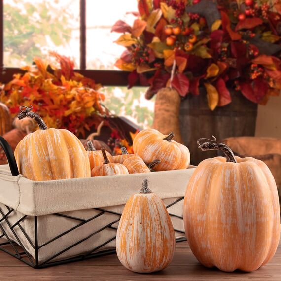 Benjia 16 Stück Künstlicher Kürbis Herbstdekoration, Künstliche Kürbisse Gefälschte Kürbisse Zierkürbisse für Innen Außen Herbst Ernte Halloween Erntedankfest Dekoration (Terrakotta)