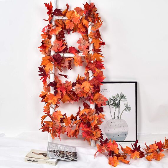 Artiflr 2 Stück Herbst-Ahornblatt-Girlande, künstliche Ahorn-Girlande, Herbst-hängende Herbst-Blätter-Ranken für drinnen und draußen, Hochzeit, Thanksgiving, Abendessen, Party-Dekoration