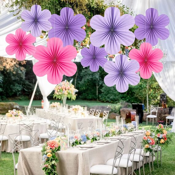 SUNBEAUTY 9 Stück Papier Fächer Dekoration Hanging Girlande Blau Hellviolett Orange Blumen Papierfächer Party Deko für Hochzeit Geburtstag Tea Party Tischdeko Classroom Baby Shower Backdrop Garland
