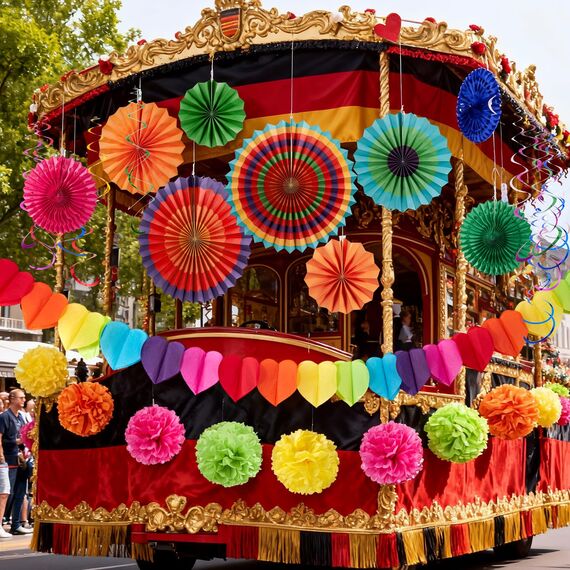 SUNBEAUTY 33PCS Bunte Party Deko Regenbogen Pompons Deko Hanging Fiesta Paper Fans Colourful Garland and Hanging Spiral Garland for Kindergeburtstag Wedding Birthday Mexican Fiesta Cinco De Mayo