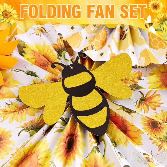 SUNBEAUTY 12 Stück Papierfächer Dekoration Sonnenblumen Geburtstag Hängende Papier Fächer 3D Bienen für Hochzeit Sommer Geburtstag Kinderparty Tea Party Tischdeko Muttertag Deko Classroom Baby Shower
