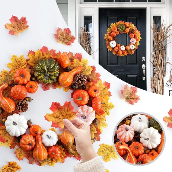 Benjia Kürbis Herbst Deko Dekoration Innen, Weiß und Gold Kürbisse Zierkürbisse Herbstdeko Herbstdekorationen Halloween 102 Stück
