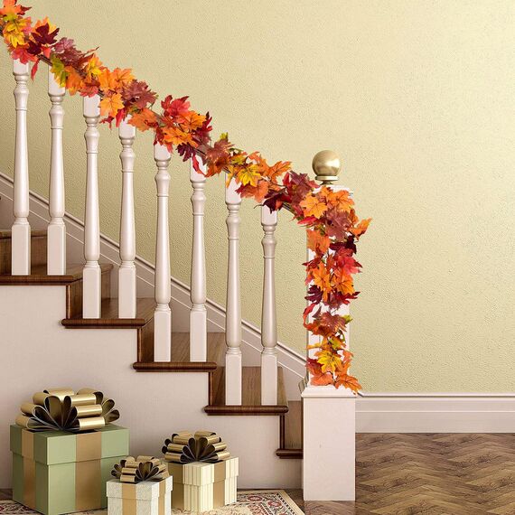 Artiflr 2 Stück Herbst-Ahorn-Girlande, 15 m/Strang, hängende Rebe, Ahornblatt-Girlande, künstliche Herbstlaub-Girlande, Thanksgiving-Dekoration für Zuhause, Hochzeit, Kamin, Party, Weihnachten