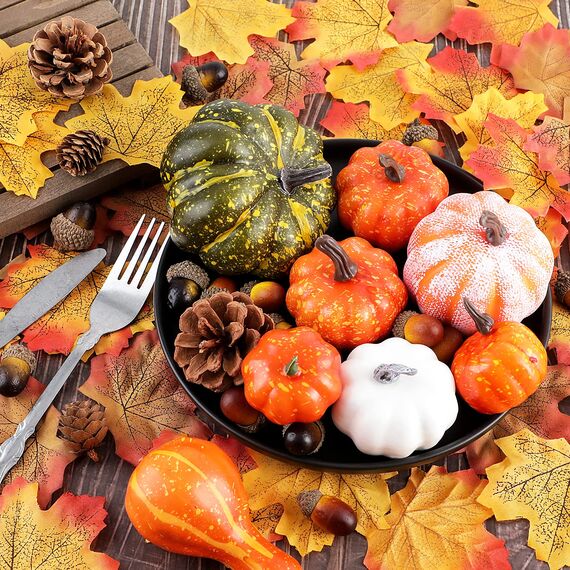 Benjia Kürbis Herbst Deko Dekoration Innen, Weiß und Gold Kürbisse Zierkürbisse Herbstdeko Herbstdekorationen Halloween 102 Stück