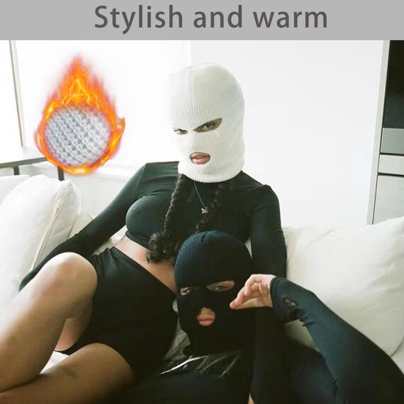 LINSOCLE 2pcs Balaclava - 3-Loch Sturmmaske, Gestrickte Sturmhaube, Multifunktionsmaske, Skimütze für Motorrad und Fahrrad