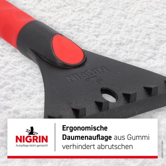 NIGRIN Eiskratzer mit Schneebesen, ergonomischer Griff, aus hochstabilem ABS, Schwarz-rot