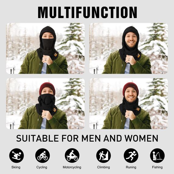 AYPOW Thermo Fleece Sturmhauben Winter, Winddichte Balaclava Gesichtsmaske, Warme Fleecefutter Skimaske Weicht Verstellbare Kapuze Hut Motorrad Fahrrad für Herren Damen Outdoor Skifahren