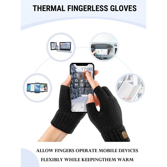 JUNRUI Fingerlose Handschuhe, Handschuhe ohne Finger Winter Warme Strickhandschuhe Arbeiten Camping Wandern Laufen Radfahren Fahren für Herren und Damen