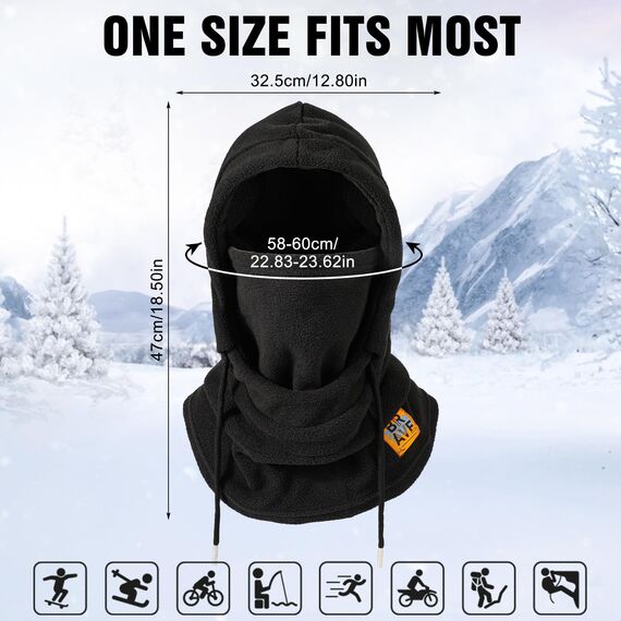 AYPOW Thermo Fleece Sturmhauben Winter, Winddichte Balaclava Gesichtsmaske, Warme Fleecefutter Skimaske Weicht Verstellbare Kapuze Hut Motorrad Fahrrad für Herren Damen Outdoor Skifahren