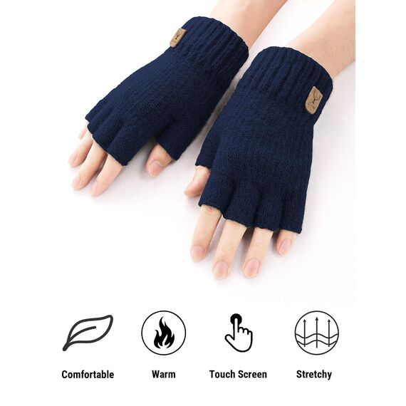 JUNRUI Fingerlose Handschuhe, Handschuhe ohne Finger Winter Warme Strickhandschuhe Arbeiten Camping Wandern Laufen Radfahren Fahren für Herren und Damen