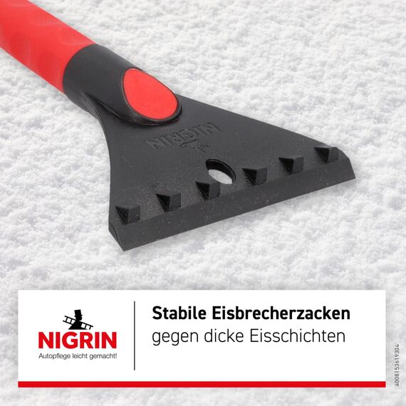 NIGRIN Eiskratzer mit Schneebesen, ergonomischer Griff, aus hochstabilem ABS, Schwarz-rot