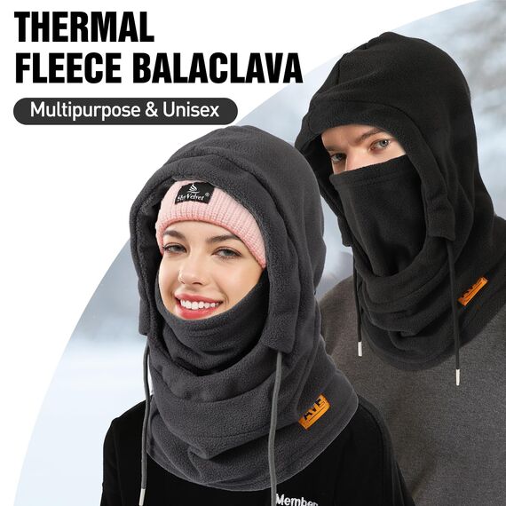 AYPOW Thermo Fleece Sturmhauben Winter, Winddichte Balaclava Gesichtsmaske, Warme Fleecefutter Skimaske Weicht Verstellbare Kapuze Hut Motorrad Fahrrad für Herren Damen Outdoor Skifahren