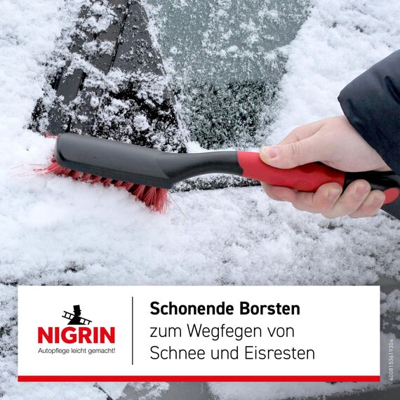 NIGRIN Eiskratzer mit Schneebesen, ergonomischer Griff, aus hochstabilem ABS, Schwarz-rot