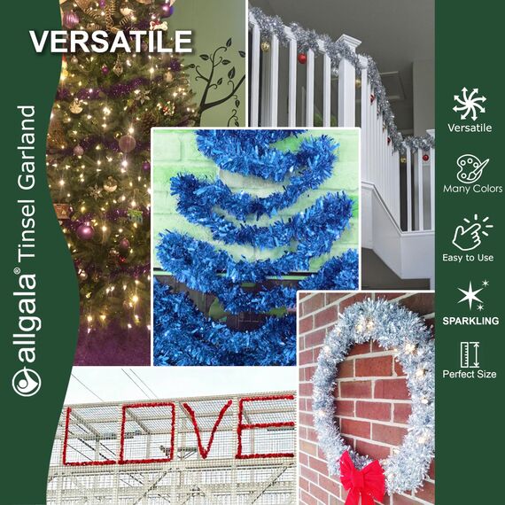 Allgala XG93207 Lametta-Girlande, Weihnachtsfolie, Dekoration für Weihnachtsbaum, Wandschiene, Heimbüro, Event, Blau, 15 m