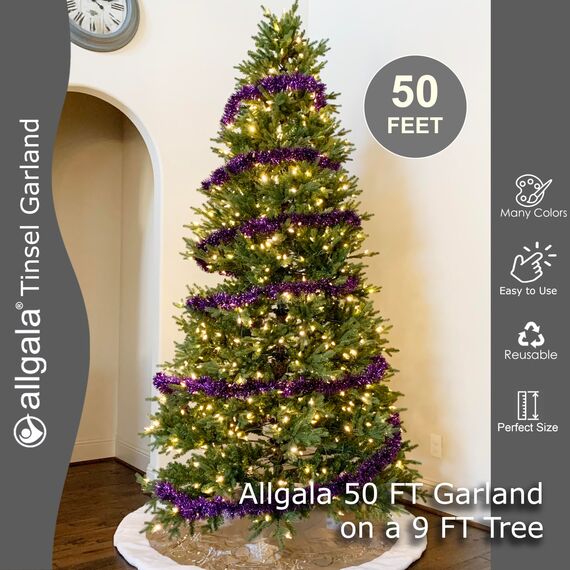 Allgala XG93209 Weihnachts-Folien-Lametta-Girlande, Dekoration für Weihnachtsbaum, Wandschiene, Heimbüro, Event, Lila, 15 m