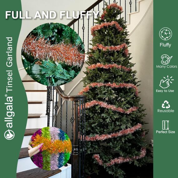 Allgala Lametta-Girlande, Rotgold/Orange, 15 m, Weihnachtsdekoration, Metallfolie, Lametta-Girlande, Dekoration für Urlaub, Baum, Wandschiene, Zuhause, Büro, Veranstaltung, Halloween, Herbst,