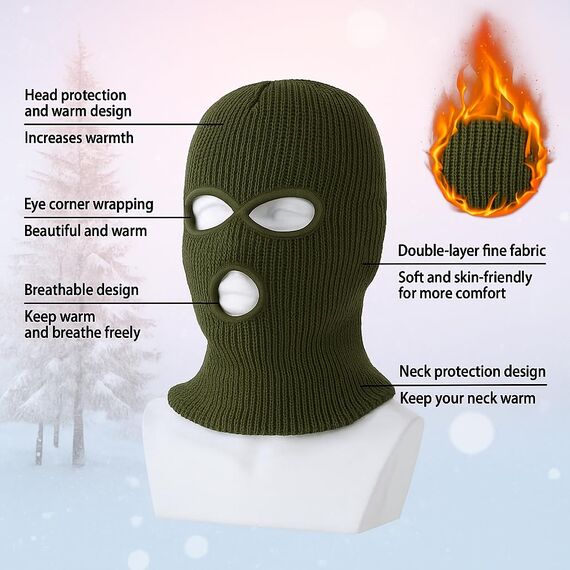 LINSOCLE 2pcs Balaclava - 3-Loch Sturmmaske, Gestrickte Sturmhaube, Multifunktionsmaske, Skimütze für Motorrad und Fahrrad
