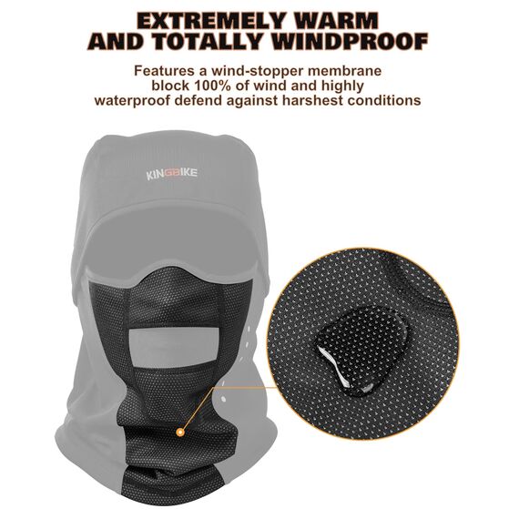 KINGBIKE Sturmhaube Sturmmaske Balaclava Skimaske Warme Gesichtsmaske für Kaltes Wetter Winter Skifahren Snowboarden Motorradfahren Eisfischen Herren Damen Schwarz(Winddicht)