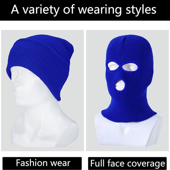 LINSOCLE 2pcs Balaclava - 3-Loch Sturmmaske, Gestrickte Sturmhaube in blau , Multifunktionsmaske, Skimütze für Motorrad und Fahrrad