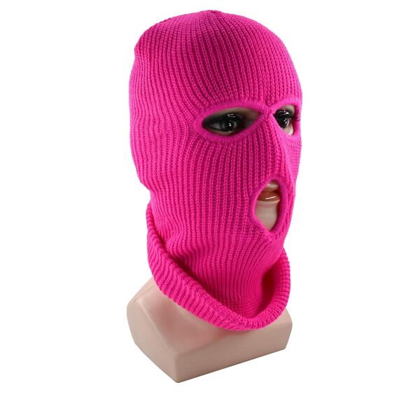 LINSOCLE 2pcs Balaclava - 3-Loch Sturmmaske, Gestrickte Sturmhaube, Multifunktionsmaske, Skimütze für Motorrad und Fahrrad(Rosig+Rosa