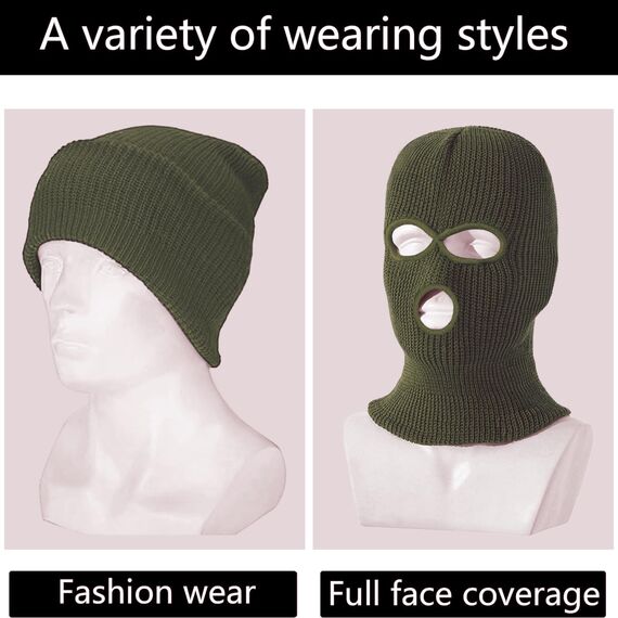 LINSOCLE 2pcs Balaclava - 3-Loch Sturmmaske, Gestrickte Sturmhaube, Multifunktionsmaske, Skimütze für Motorrad und Fahrrad
