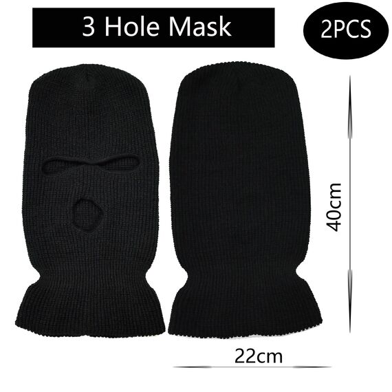 LINSOCLE 2pcs Balaclava - 3-Loch Sturmmaske, Gestrickte Sturmhaube, Multifunktionsmaske, Skimütze für Motorrad und Fahrrad