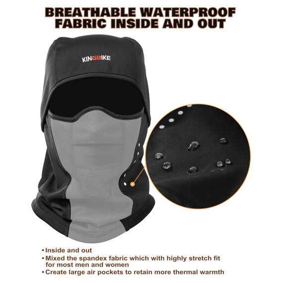 KINGBIKE Sturmhaube Sturmmaske Balaclava Skimaske Warme Gesichtsmaske für Kaltes Wetter Winter Skifahren Snowboarden Motorradfahren Eisfischen Herren Damen Schwarz(Winddicht)