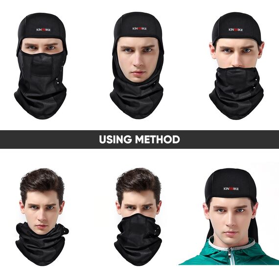 KINGBIKE Sturmhaube Sturmmaske Balaclava Skimaske Warme Gesichtsmaske für Kaltes Wetter Winter Skifahren Snowboarden Motorradfahren Eisfischen Herren Damen Schwarz(Winddicht)
