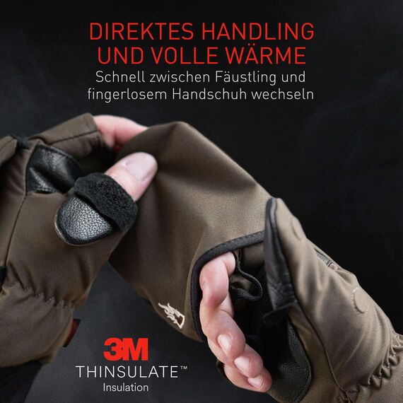 Heat 2 Fingerlose Touchscreen Handschuhe und Fäustlinge Kombination, warme Winterhandschuhe gegen den Wind und Kälte im Winter – Sporthandschuhe, Fahrradhandschuhe Damen, Herren – Braun, Large