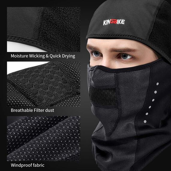 KINGBIKE Sturmhaube Sturmmaske Balaclava Skimaske Warme Gesichtsmaske für Kaltes Wetter Winter Skifahren Snowboarden Motorradfahren Eisfischen Herren Damen Schwarz(Winddicht)