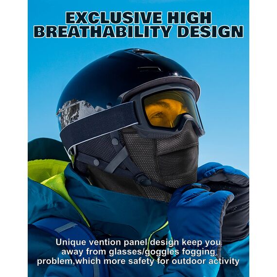 KINGBIKE Sturmhaube Sturmmaske Balaclava Skimaske Warme Gesichtsmaske für Kaltes Wetter Winter Skifahren Snowboarden Motorradfahren Eisfischen Herren Damen Schwarz(Winddicht)