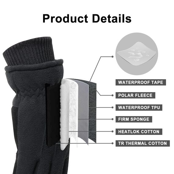 Acdyion Winter Handschuhe, Warm Futter aus Thinsulate Winterhandschuhe Outdoor Thermo-Handschuhe für Herren und Damen (Black, S)