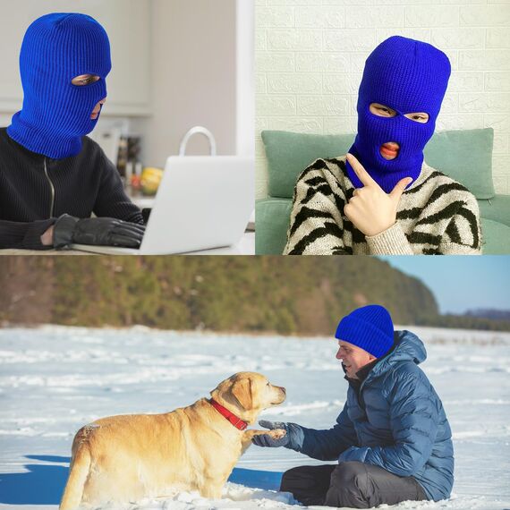 LINSOCLE 2pcs Balaclava - 3-Loch Sturmmaske, Gestrickte Sturmhaube in blau , Multifunktionsmaske, Skimütze für Motorrad und Fahrrad