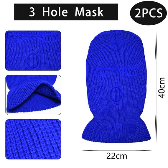 LINSOCLE 2pcs Balaclava - 3-Loch Sturmmaske, Gestrickte Sturmhaube in blau , Multifunktionsmaske, Skimütze für Motorrad und Fahrrad
