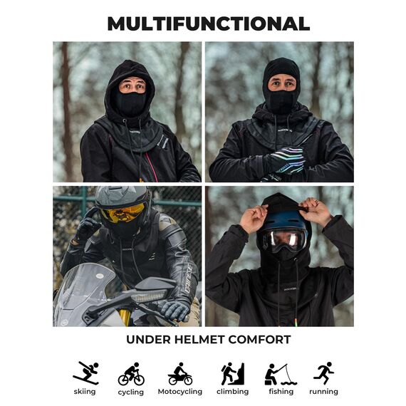 ROCKBROS Sturmhaube Motorrad, Balaclava Skimaske Herren Damen, Full Face Gesichtsmaske, Wintermütze & Halswärmer, Warm, Winddicht, Atmungsaktiv für Radfahren, Skifahren, Snowboarden, Schwarz