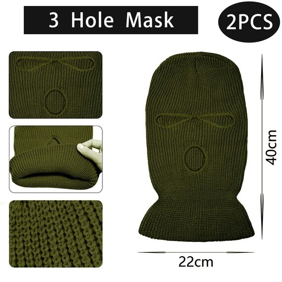 LINSOCLE 2pcs Balaclava - 3-Loch Sturmmaske, Gestrickte Sturmhaube, Multifunktionsmaske, Skimütze für Motorrad und Fahrrad