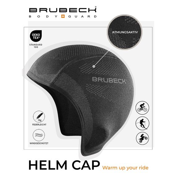 BRUBECK Funktionsmütze Herren | Fahrradmütze schwarz | Radmütze | atmungsaktive Mütze Fahrrad | Ski Unterziehmütze | Winter | Sportmütze | Skull Hat Helmet | Gr. L - XL | Black | HM10020A