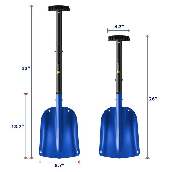 ORIENTOOLS Lawinenschaufel,Alu-Schneeschaufel-Werkzeug für schwere Aufgaben mit teleskopierbarem T-Griff,Universalschaufel für das Auto (abnehmbare, einstellbare Länge: 26 '' - 32 ''; Klinge: 9 '')
